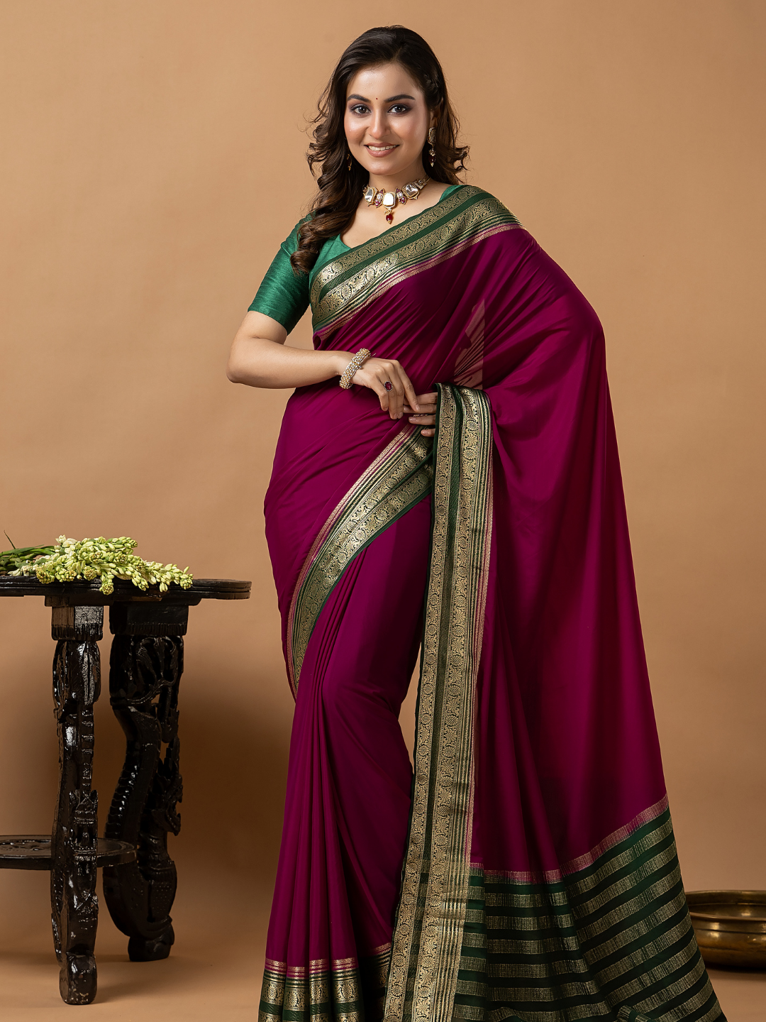 Classic Mysore Semi Silk Saree | Berry Magenta