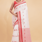 Durga Puja Saree Handloom Cotton Red Border- 015 - indeloom