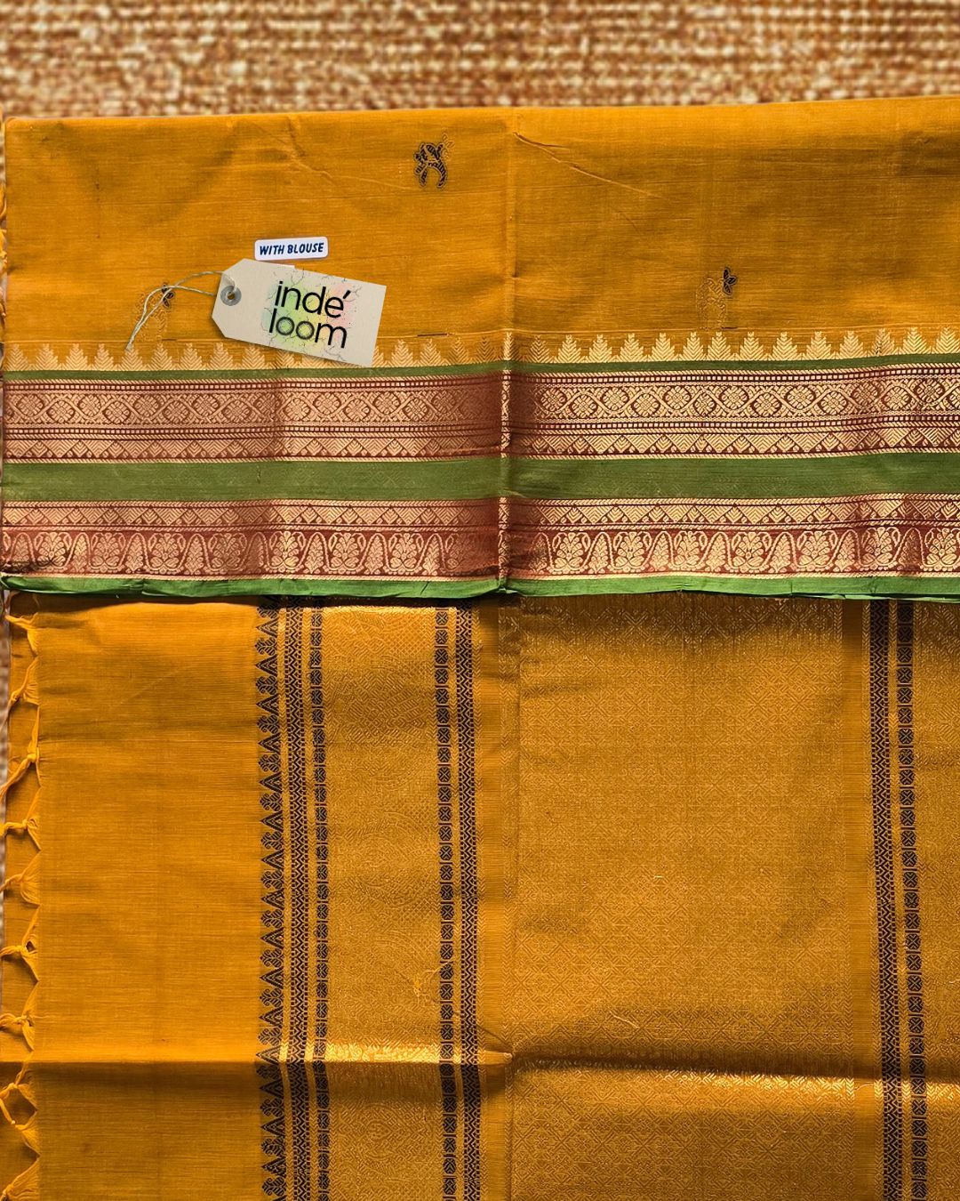 Kanchi Cotton|Mustard Yellow & Leaf green/ Brick red