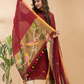 Claret | Handloom Jamdani Linen Unstitched 2-Piece Kurti | Paithani Design