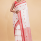 Durga Puja Saree Handloom Cotton Red Border- 015 - indeloom