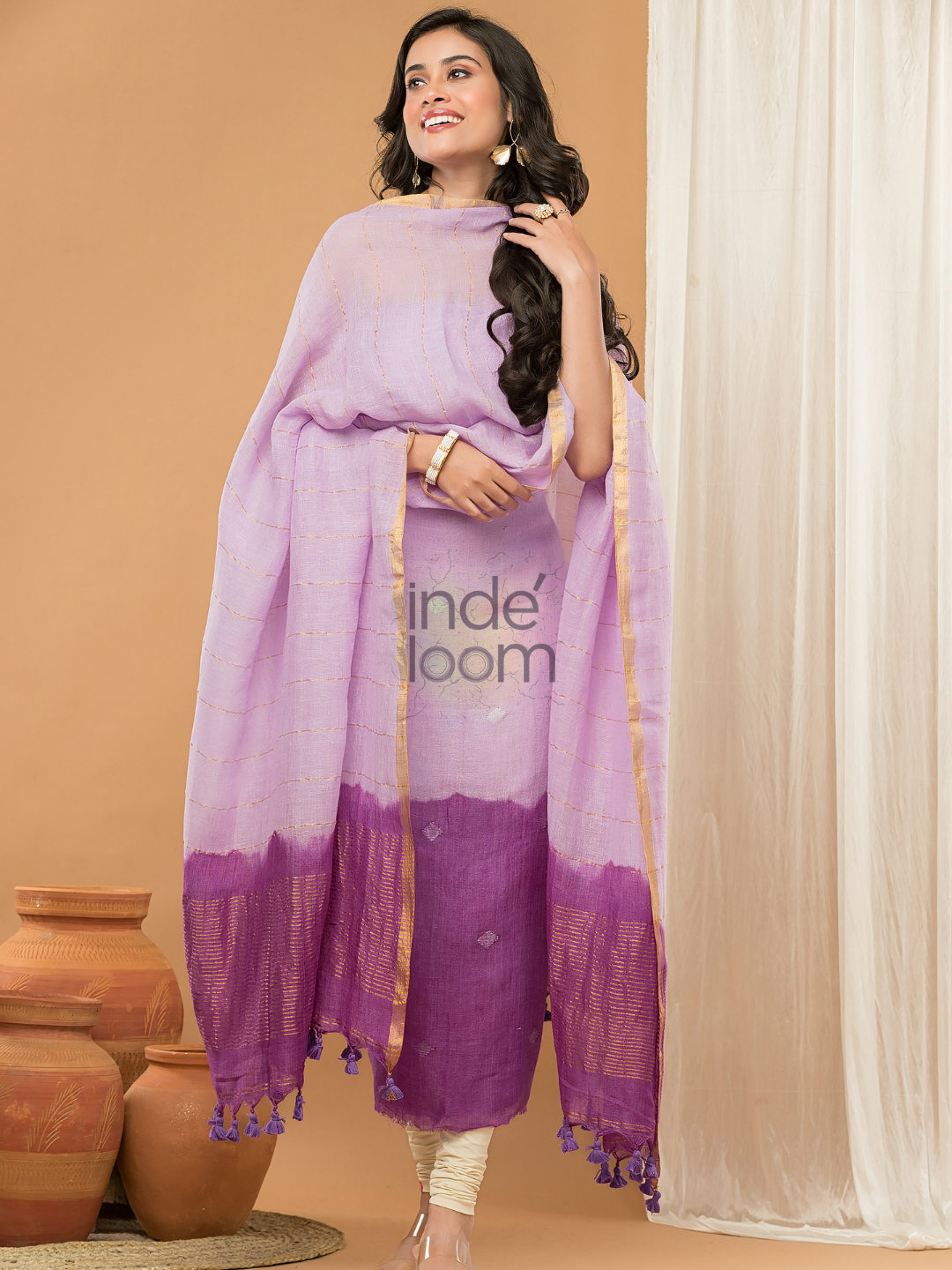 Light Purple color Jamdani 2-Piece Set Kurti & Dupatta (UNSTITCHED) - 153