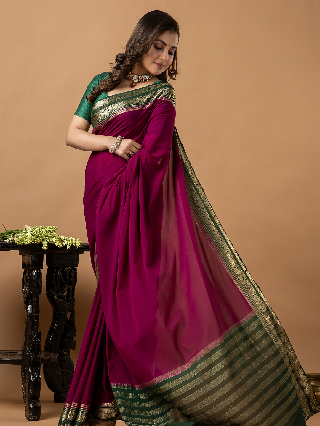 Classic Mysore Semi Silk Saree | Berry Magenta
