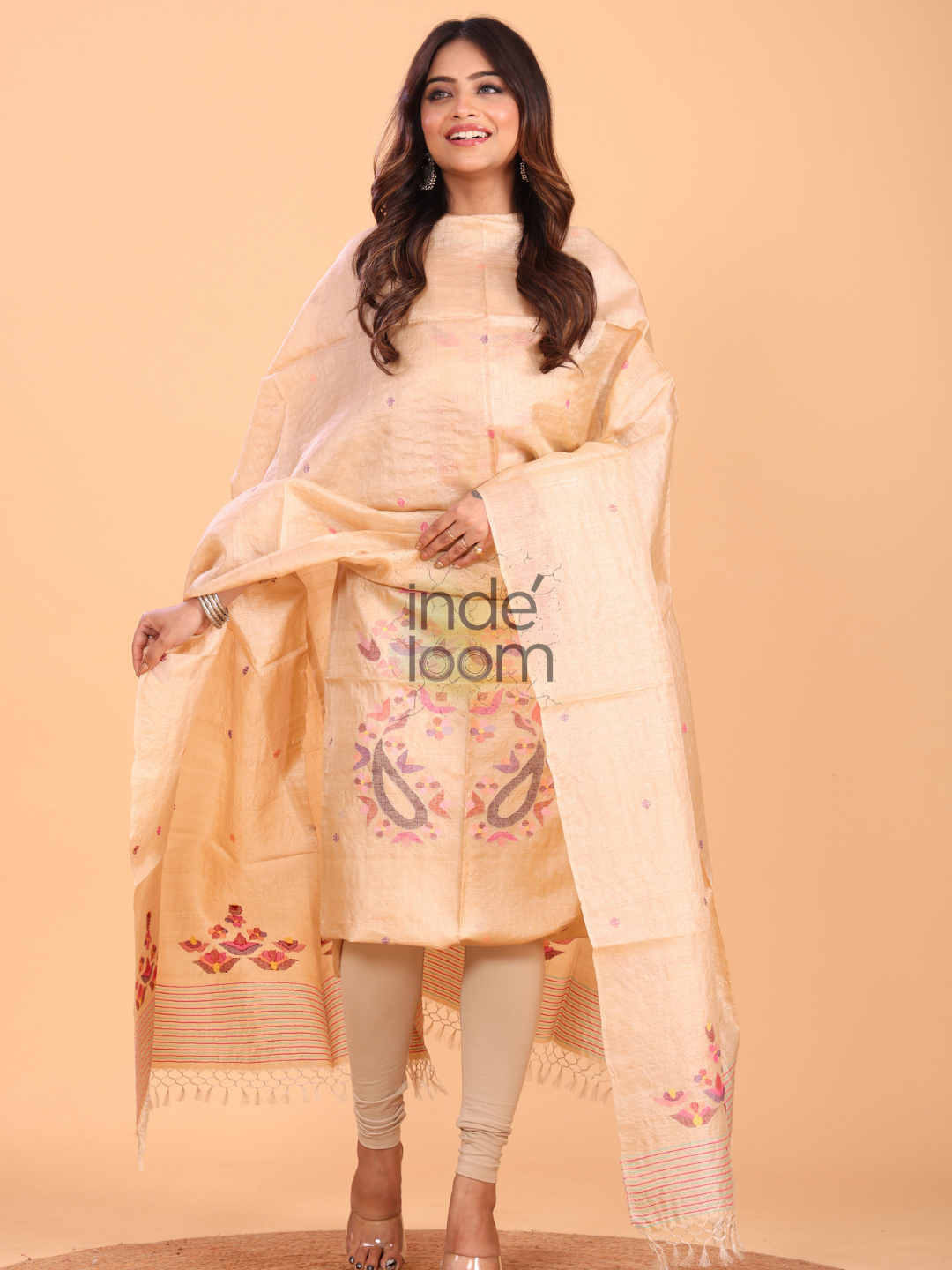 Light Brown Tussar 2-Piece Set Kurti & Dupatta (UNSTITCHED) - 064