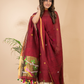 Claret | Handloom Jamdani Linen Unstitched 2-Piece Kurti | Paithani Design