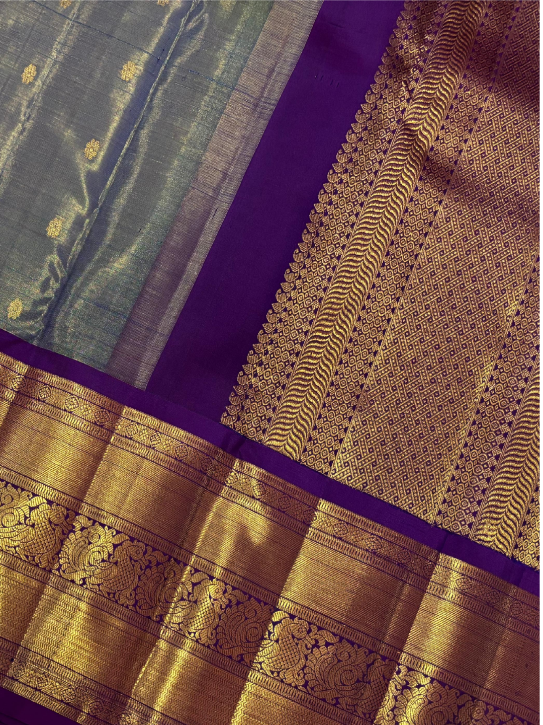 Handwoven Pure Gadwal Silk Saree  | Moss Green