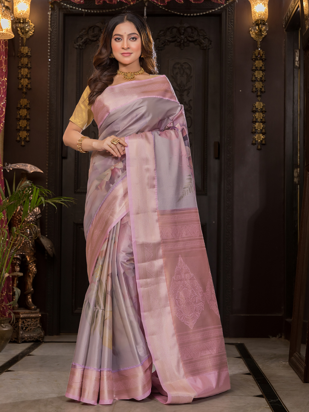 Lavanyam - Graceful purple weave with temple zari