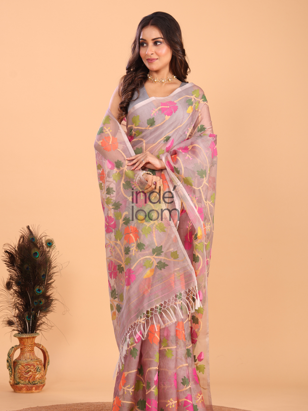 Silk Jamdani Saree With Blush Pink - 147