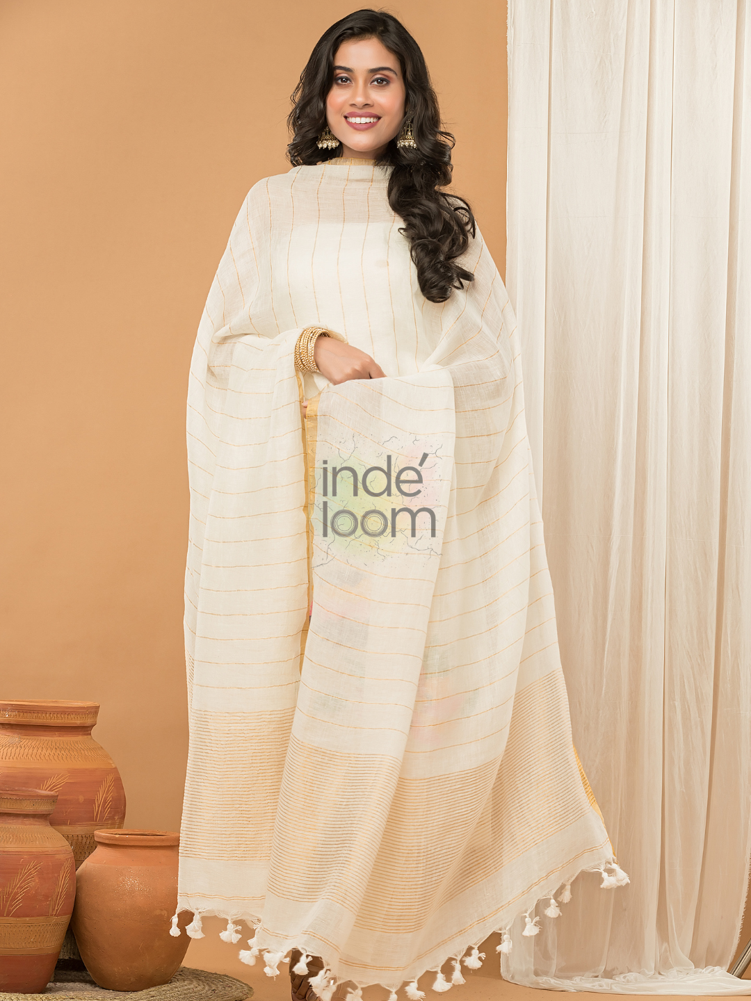 Handloom Jamdani Unstitched 2-Piece Kurti  |  Pearl White