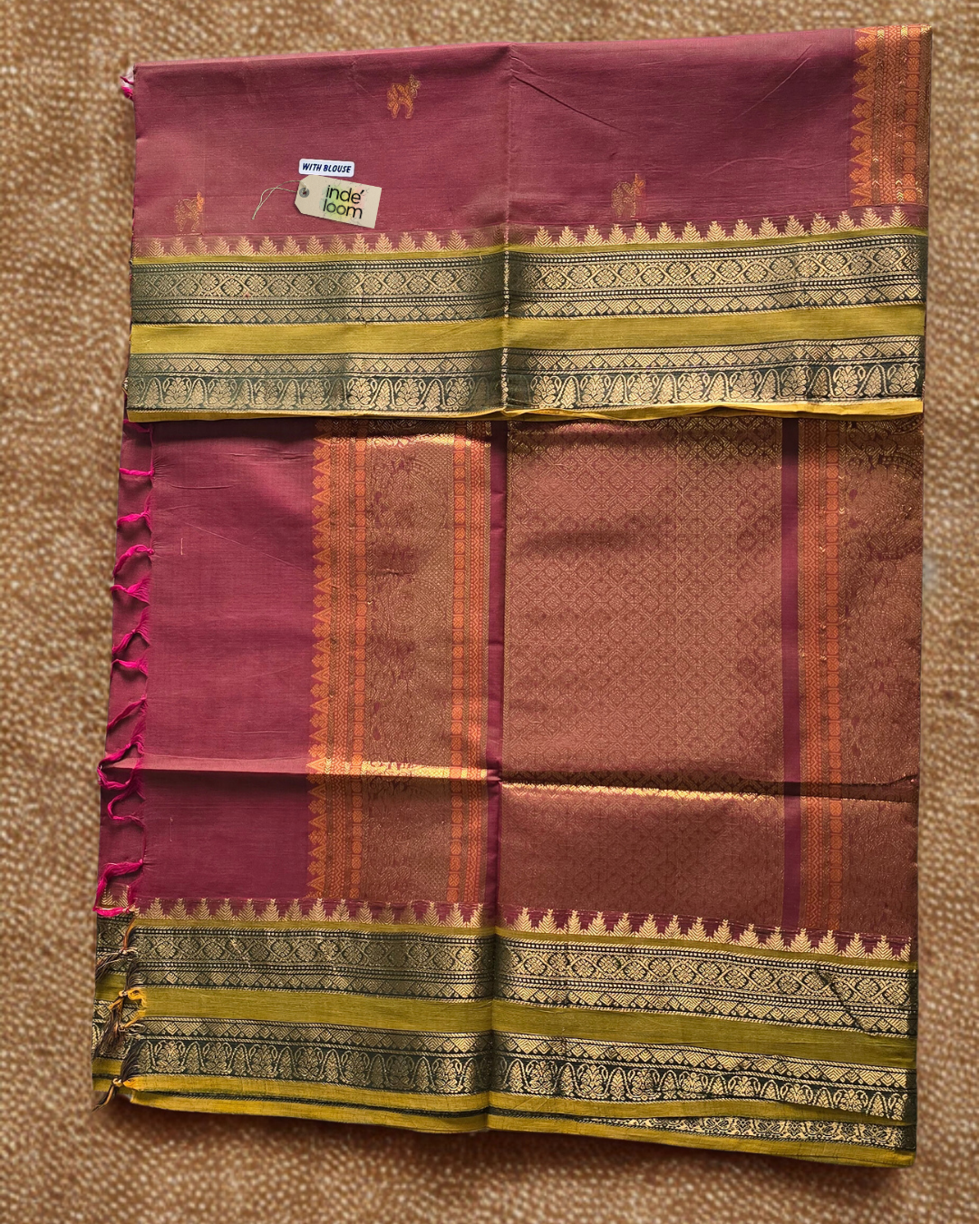 Kanchi Cotton|Dual Tone Red & Leaf green/ Green