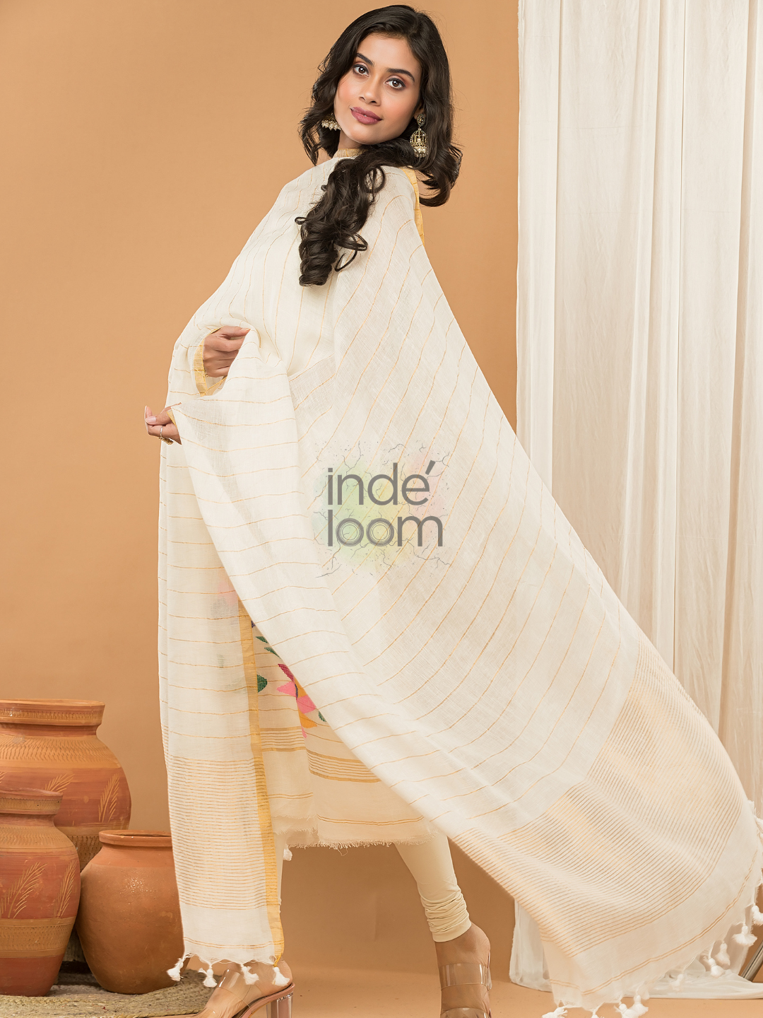 Handloom Jamdani Unstitched 2-Piece Kurti  |  Pearl White