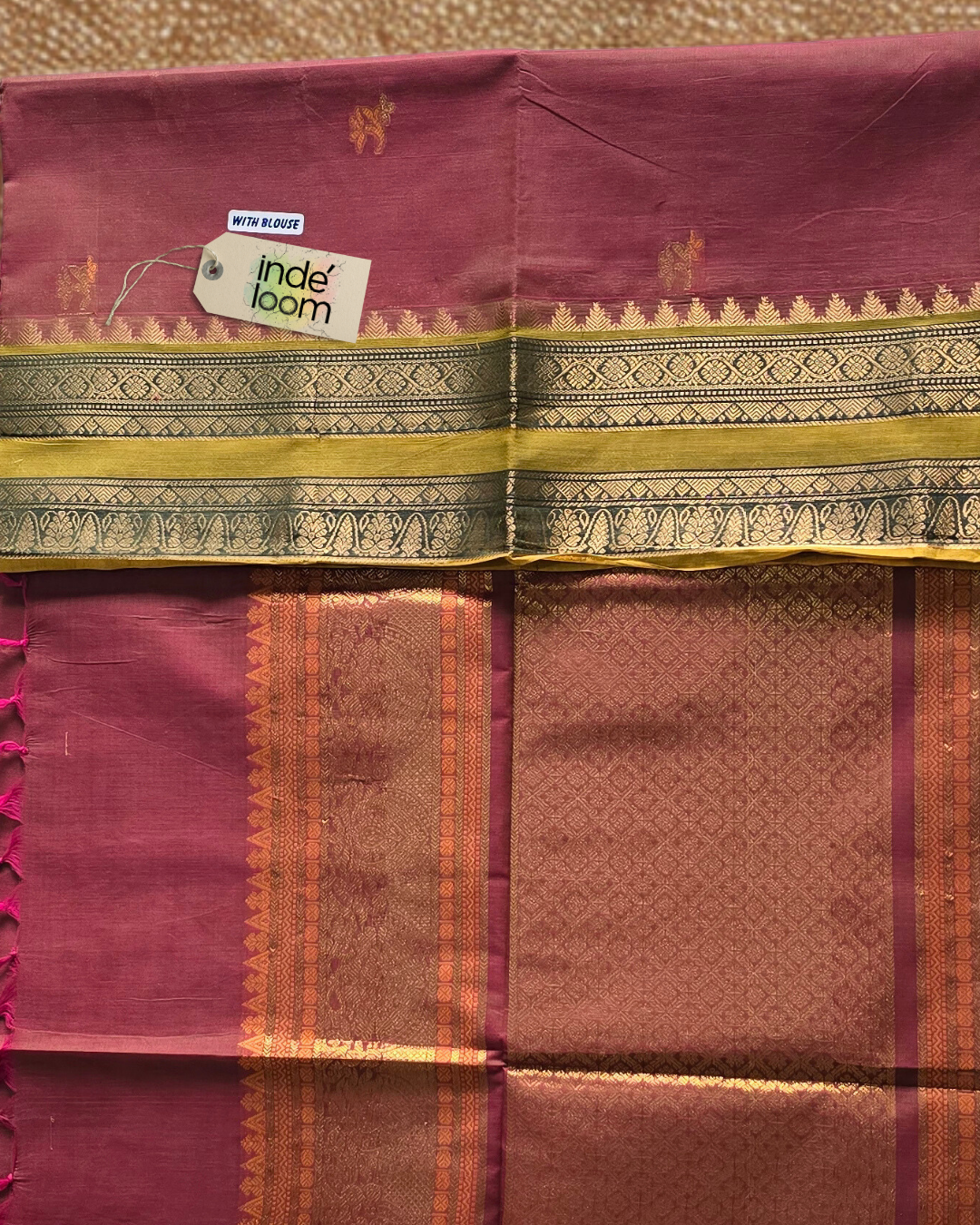 Kanchi Cotton|Dual Tone Red & Leaf green/ Green