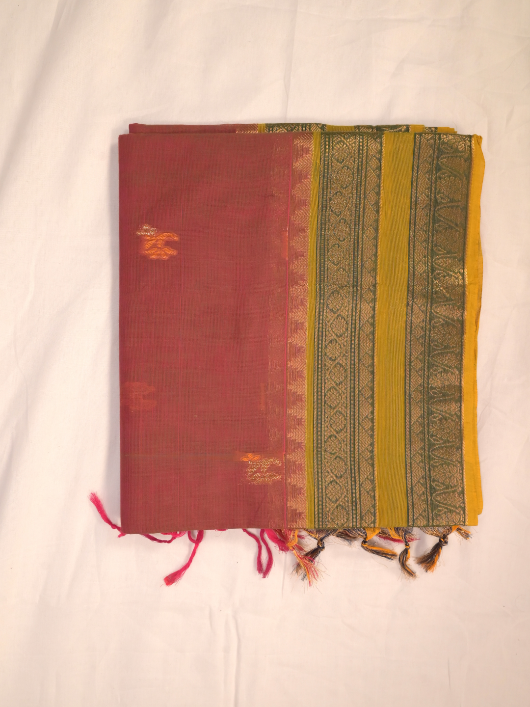 Kanchi Cotton|Dual Tone Red & Leaf green/ Green