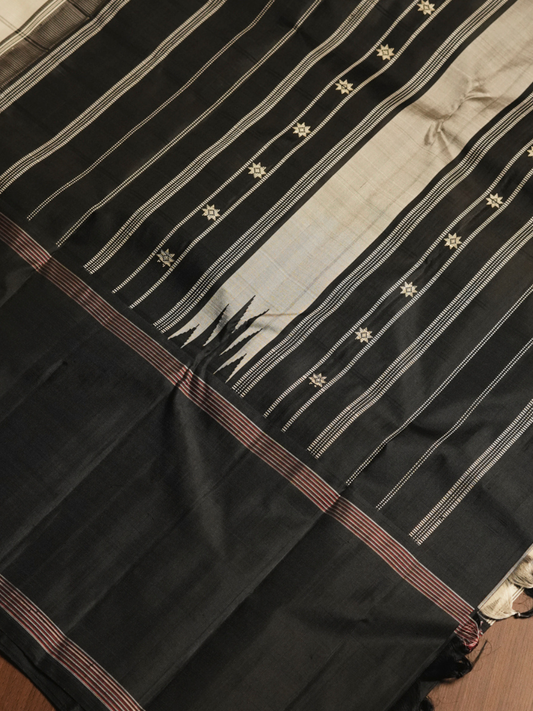Silk Mark Certified Handloom Kanjivaram Silk Saree  |  Midnight Black