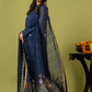Handwoven Jamdani Linen Unstitched 2-piece Kurti | Navy Blue