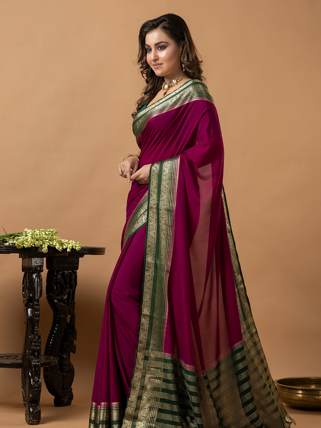 Classic Mysore Semi Silk Saree | Berry Magenta