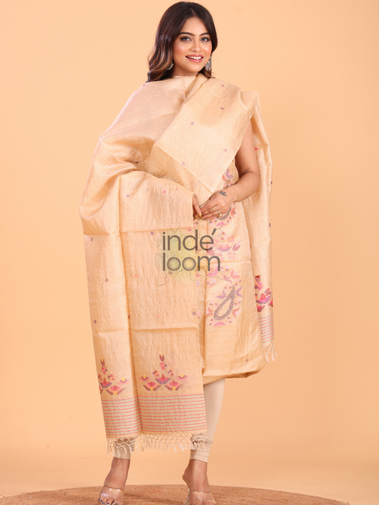 Light Brown Tussar 2-Piece Set Kurti & Dupatta (UNSTITCHED) - 064