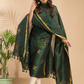 Dark Green Cotton Linen 2-Piece Set Kurti & Dupatta (UNSTITCHED) - 017