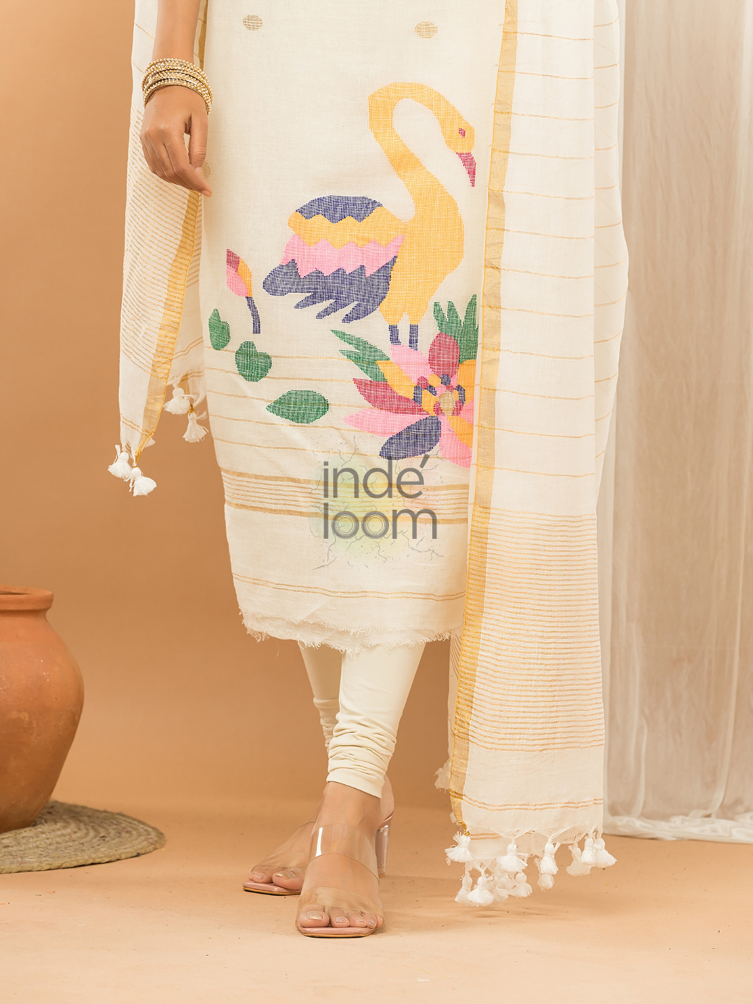 Handloom Jamdani Unstitched 2-Piece Kurti  |  Pearl White