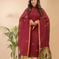 Claret | Handloom Jamdani Linen Unstitched 2-Piece Kurti | Paithani Design