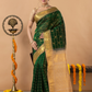 Handloom Korvai Silk Cotton Saree | Bottle Green