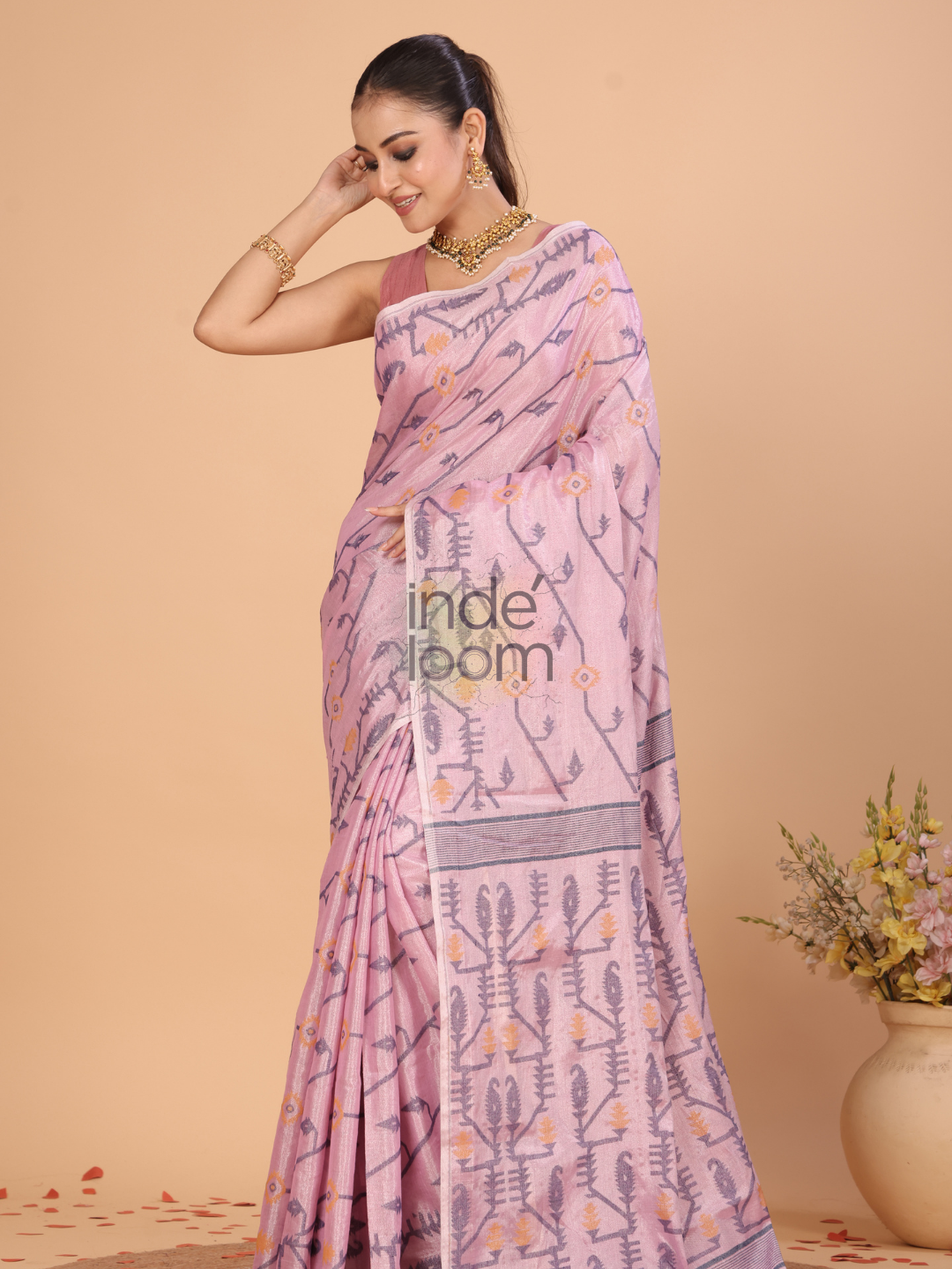 Tissue Jamdani Saree With Baby Pink - 124