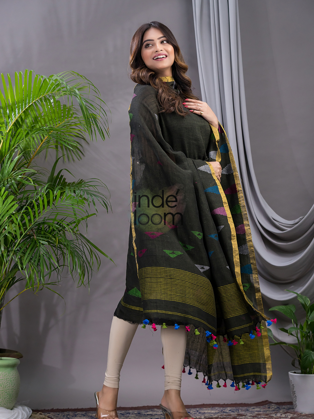 Army Green Linen X Linen 2-Piece Set Kurti & Dupatta (UNSTITCHED) - 117
