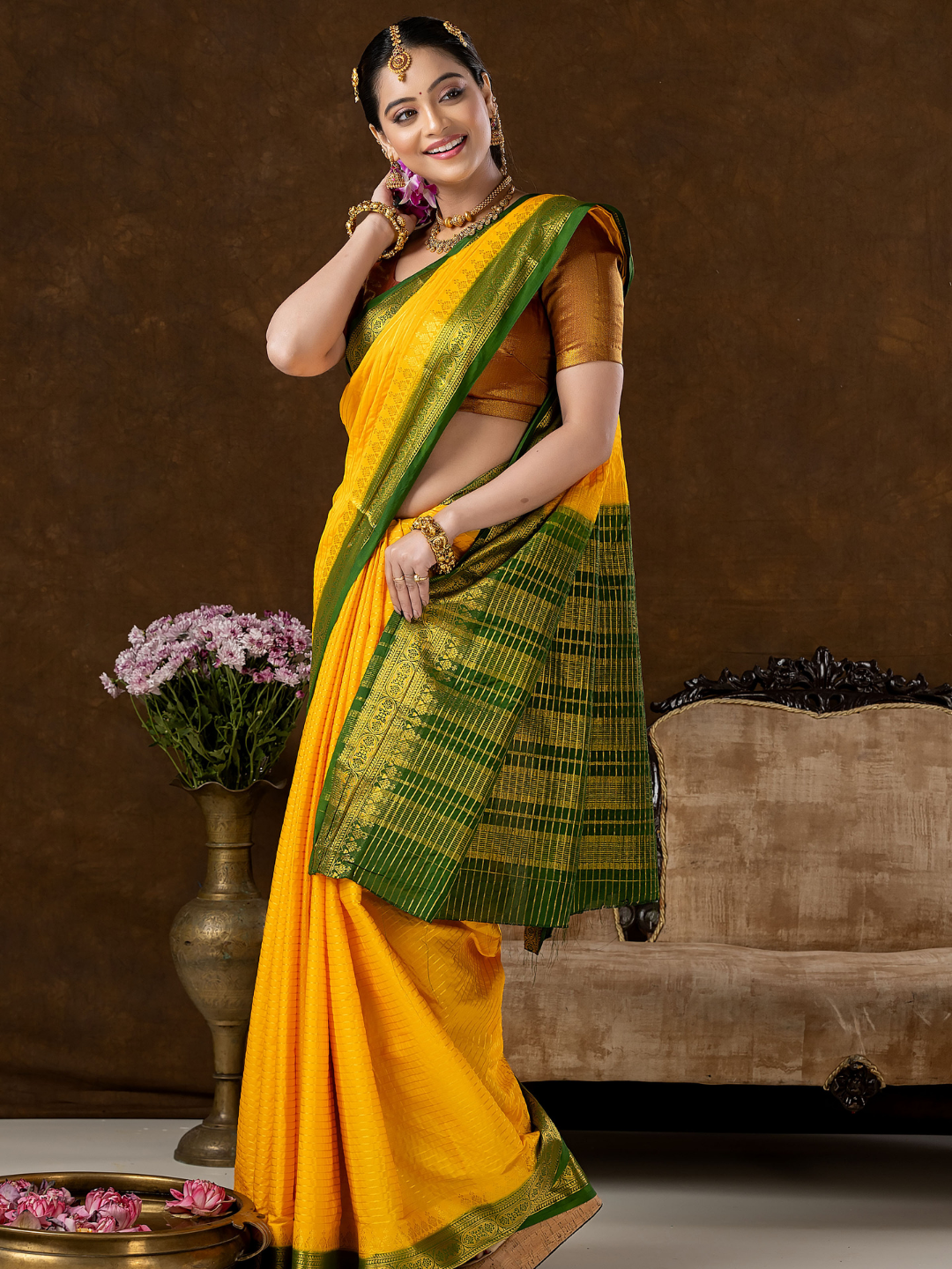 Classic Mysore Semi Silk Saree | Bright Yellow