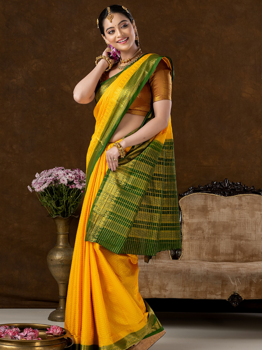Classic Mysore Semi Silk Saree | Bright Yellow
