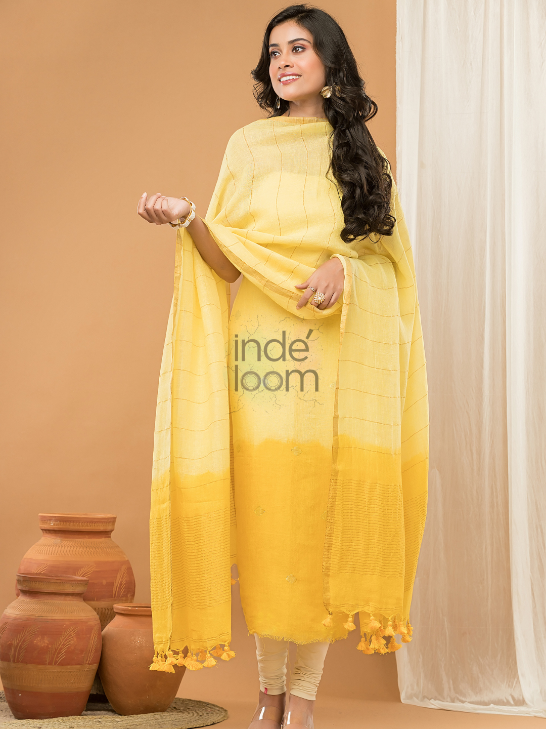 Tuscany Yellow color Jamdani 2-Piece Set Kurti & Dupatta (UNSTITCHED) - 154