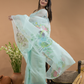 Light Green And Flowers  Organza Hand-painted Saree -076