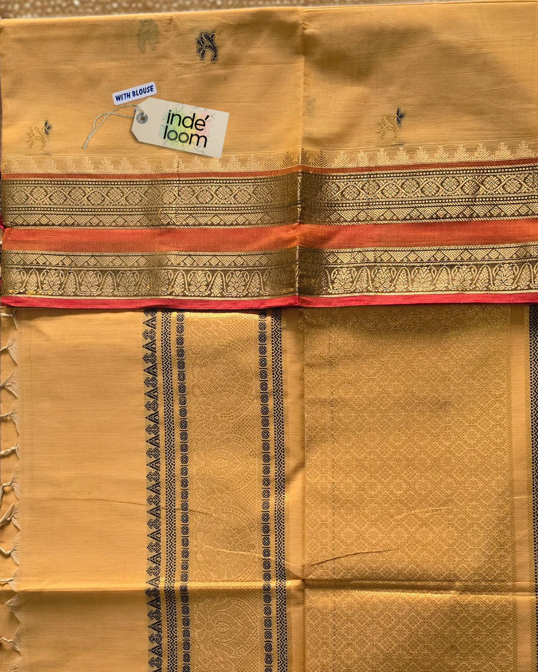 Kanchi Cotton|Yellow & Orange/ Olive Green