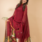 Claret | Handloom Jamdani Linen Unstitched 2-Piece Kurti | Paithani Design
