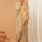 Linen Sequin Jamdani Saree With Light Golden Beige-005