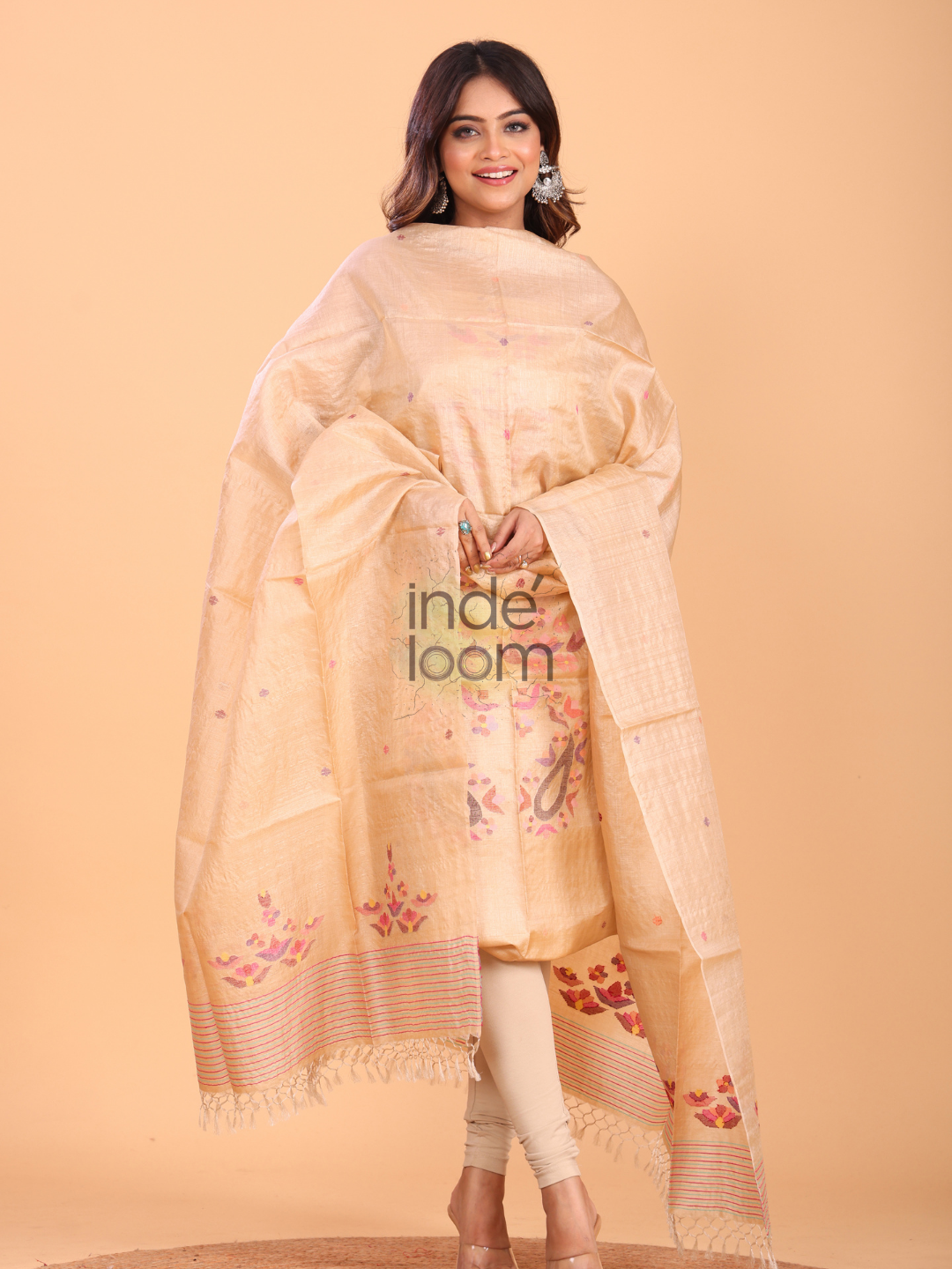 Light Brown Tussar 2-Piece Set Kurti & Dupatta (UNSTITCHED) - 064