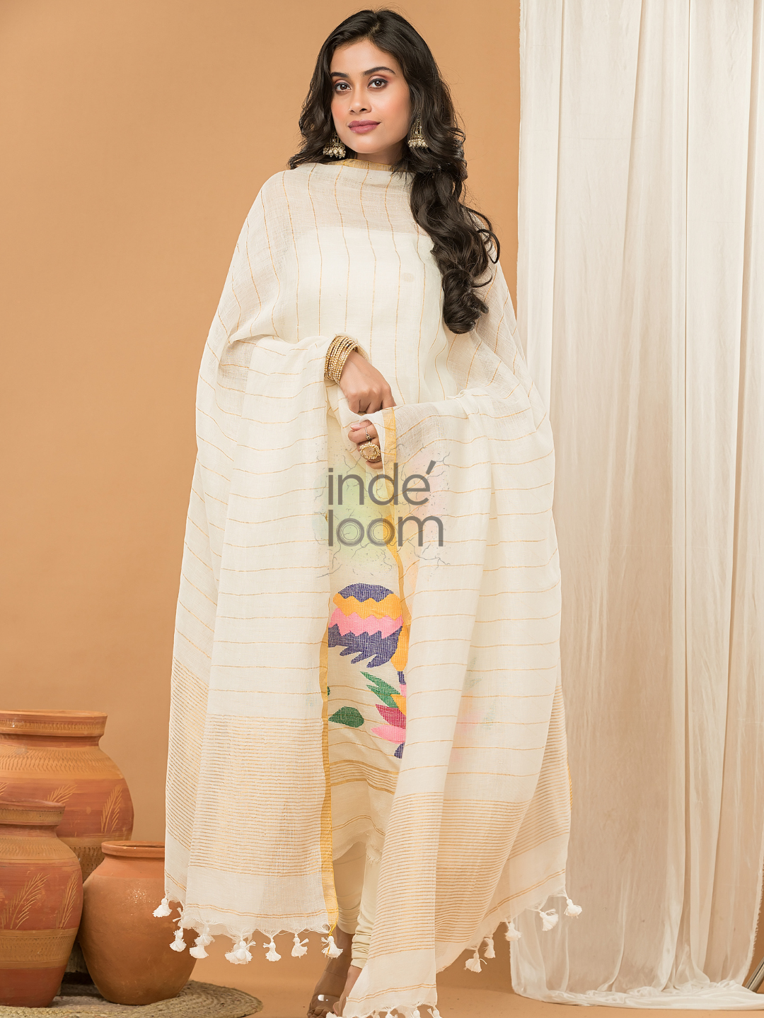 Handloom Jamdani Unstitched 2-Piece Kurti  |  Pearl White