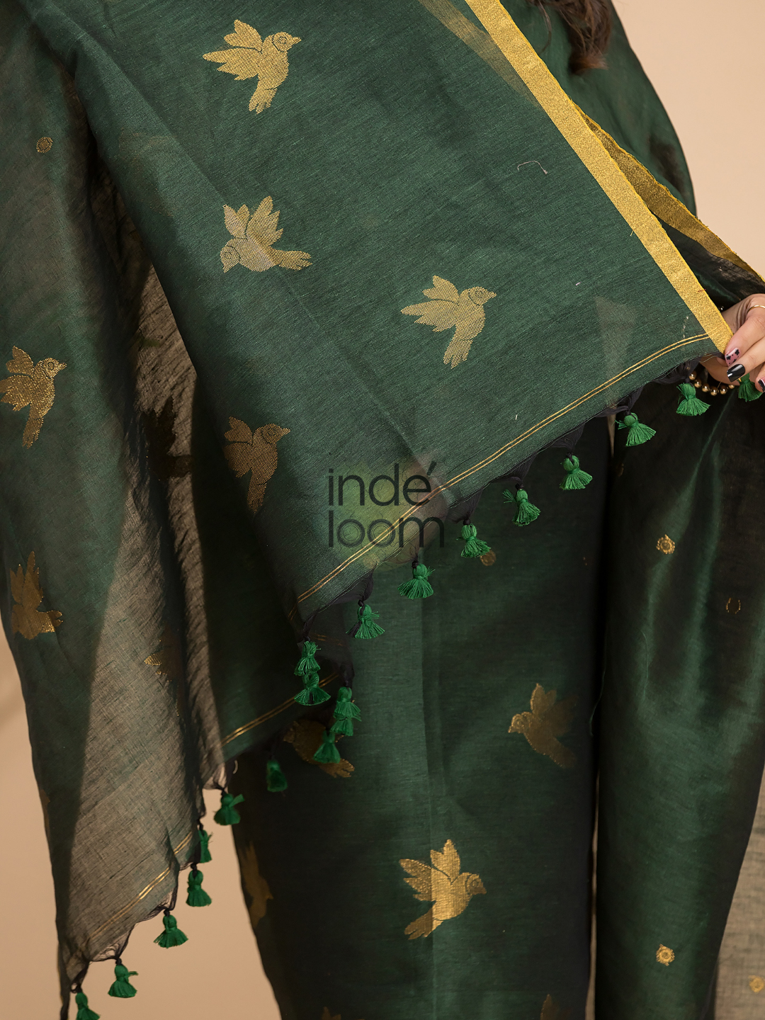 Dark Green Cotton Linen 2-Piece Set Kurti & Dupatta (UNSTITCHED) - 017