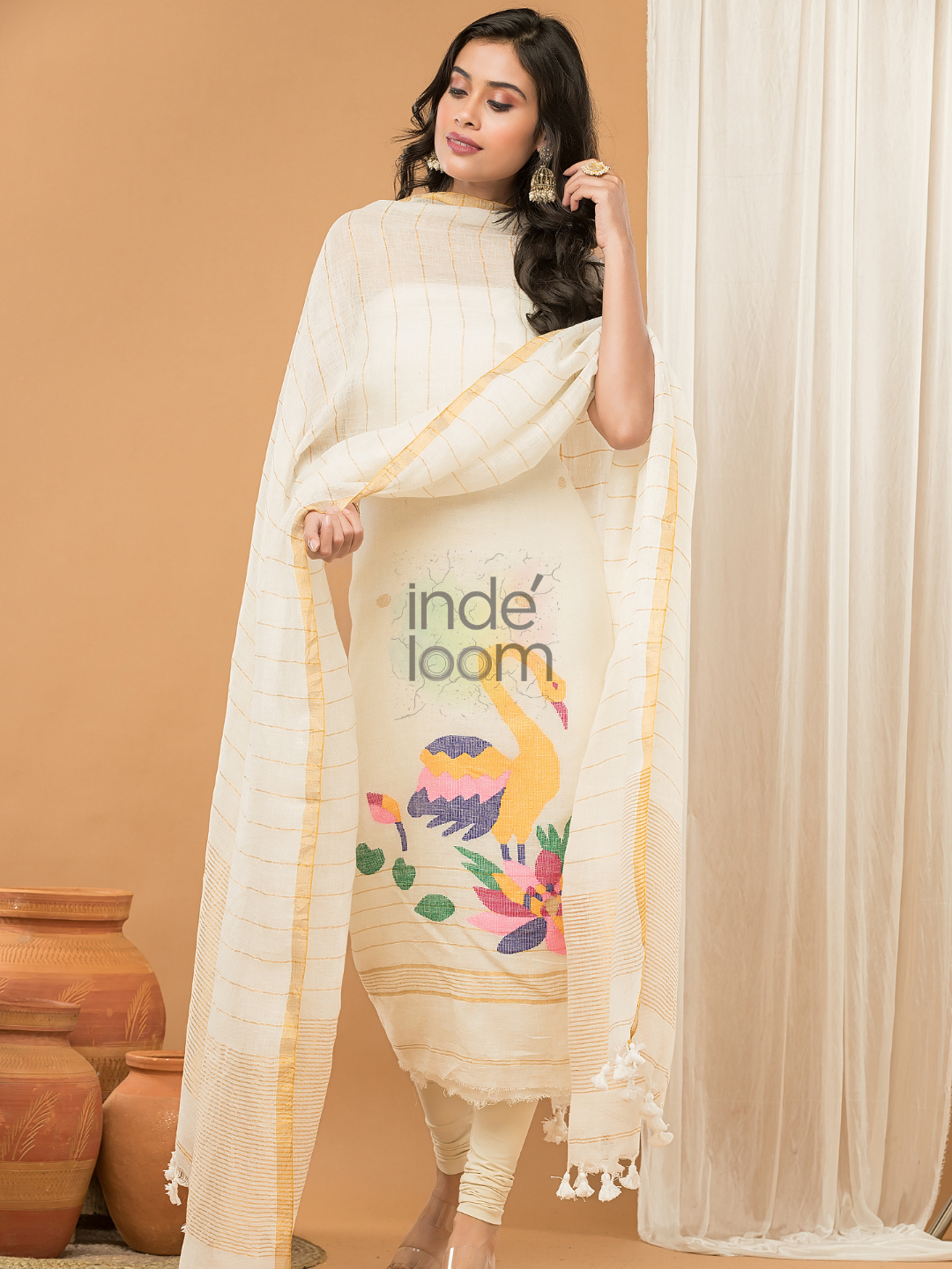 Handloom Jamdani Unstitched 2-Piece Kurti  |  Pearl White