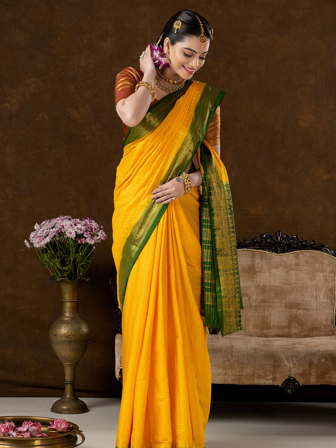 Classic Mysore Semi Silk Saree | Bright Yellow