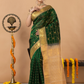 Handloom Korvai Silk Cotton Saree | Bottle Green