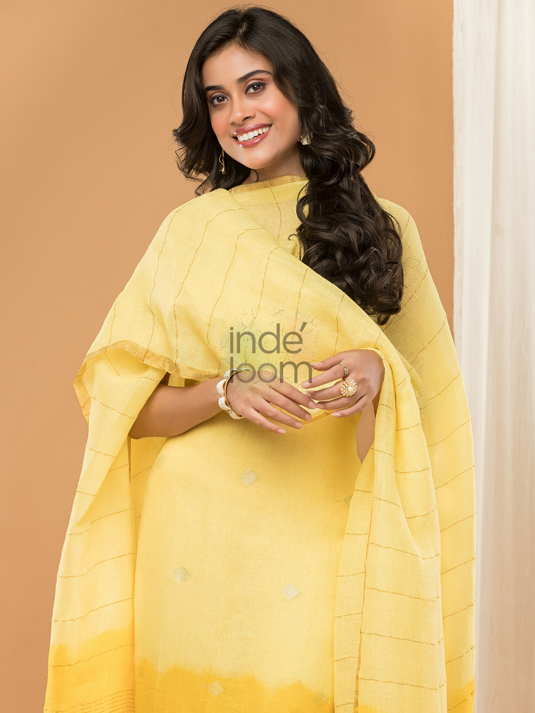 Tuscany Yellow color Jamdani 2-Piece Set Kurti & Dupatta (UNSTITCHED) - 154