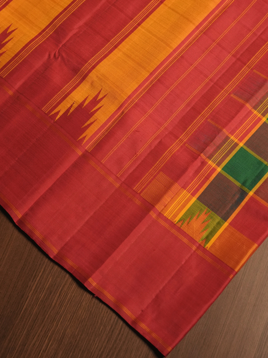 Silk Mark Certified Handloom Kanjivaram Silk Saree  |  Brick Red