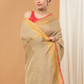 Linen Sequin Jamdani Saree With Light Golden Beige-005