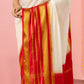 Classic Mysore Semi Silk Saree | White and Red | Plain Body with Zari Stripes