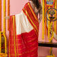Classic Mysore Semi Silk Saree | White and Red | Plain Body with Zari Stripes