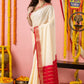 Classic Mysore Semi Silk Saree | White and Red | Plain Body with Mysore Silk Border