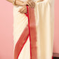 Classic Mysore Semi Silk Saree | White and Red | Plain Body with Mysore Silk Border