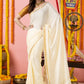 Classic Mysore Semi Silk Saree | Cream | Plain Body with Paisley Border