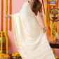 Classic Mysore Semi Silk Saree | Cream | Plain Body with Paisley Border