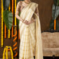 Classic Mysore Semi Silk Saree | Cream | Long Zari Lines with Mysore Silk Border